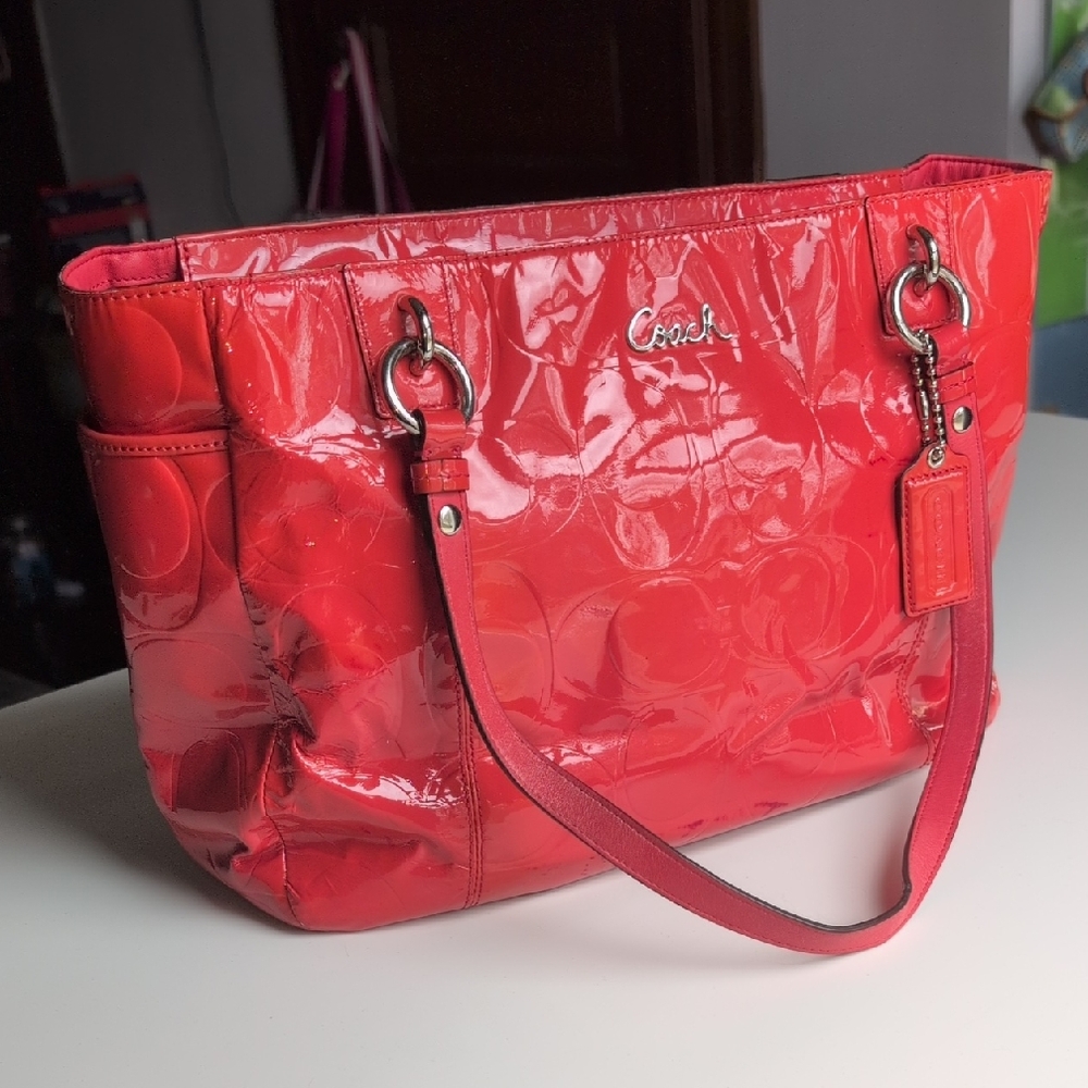 Coach Coral Patent Leather Tote Bag